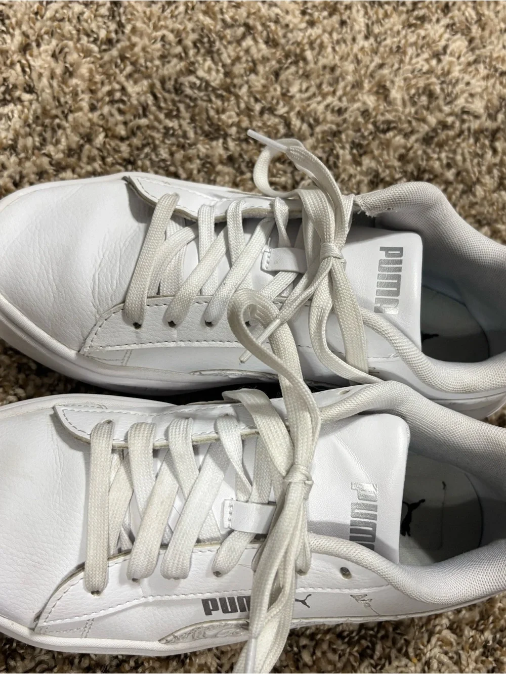 PUMA Smash Platform v3 White Silver Rose Leather Low Top Lace-Up Size 7